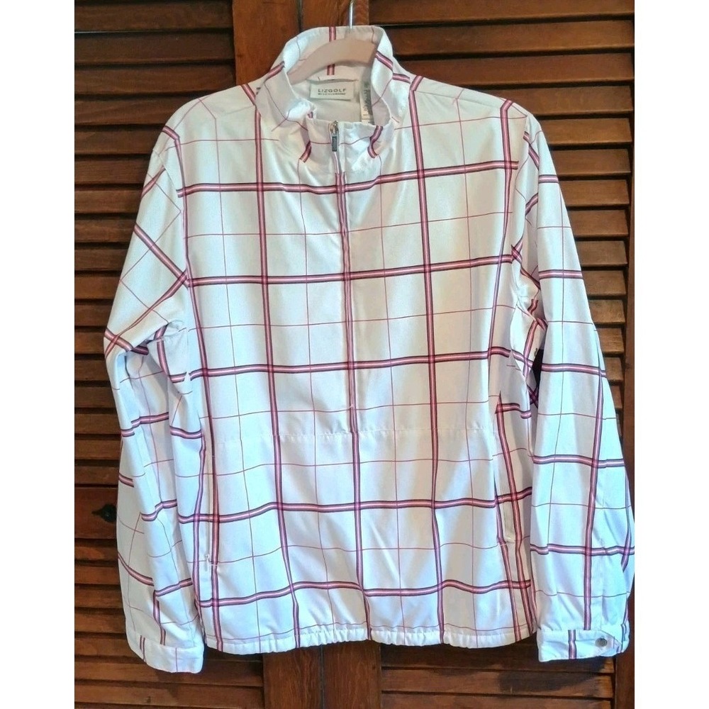 Liz Golf Windbreaker Jacket Women's XL Quarter Zip Plaid Pink Color Long Sleeve